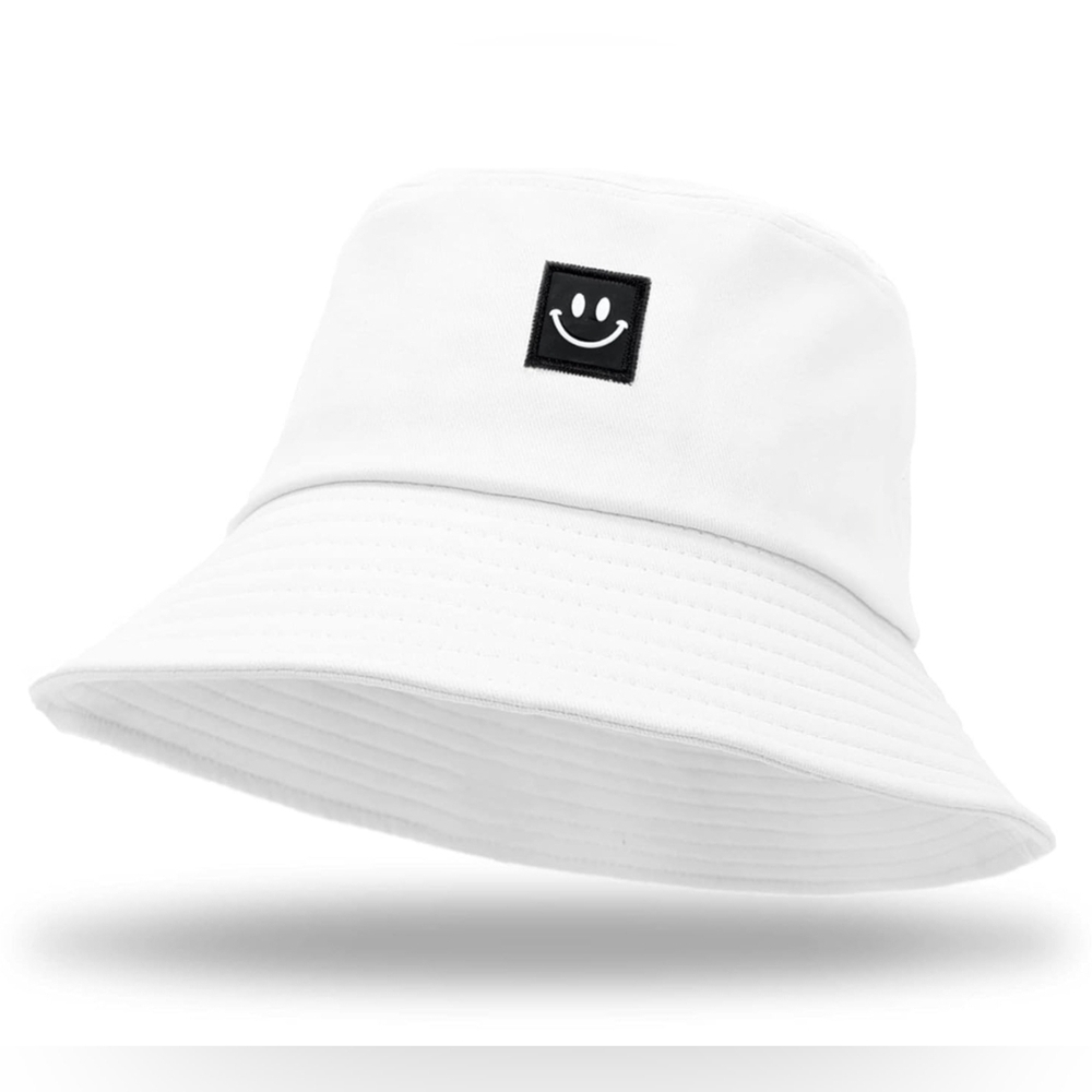 White Smiley Face Bucket Hat Foldable Fisherman Hat Summer Beach Sun Hat Travel